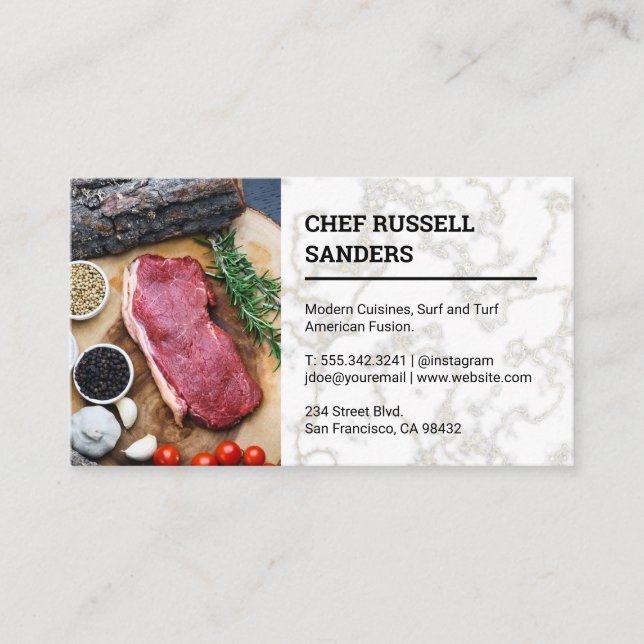 Tarjeta De Visita Propietario del restaurante | Cena de carne | Chef (Anverso)