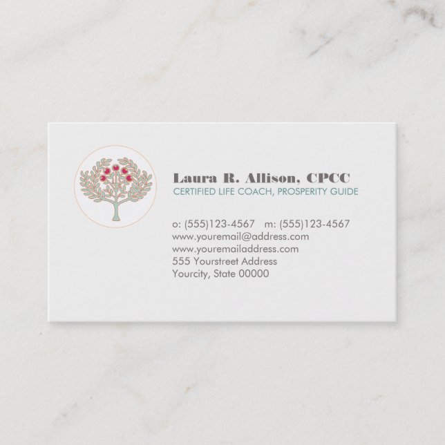 Tarjeta De Visita Prosperity Tree Wellness and Healing Arts (Anverso)