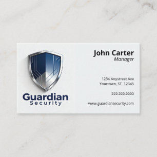 Tarjeta De Visita Protección de Seguridad con Escudo Azul y Plateado