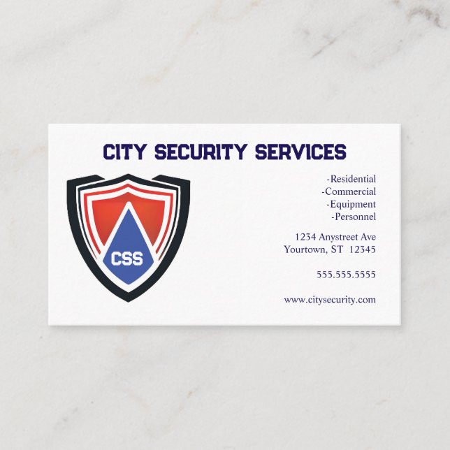 Tarjeta De Visita Protección de seguridad de Escudo azul rojo (Anverso)