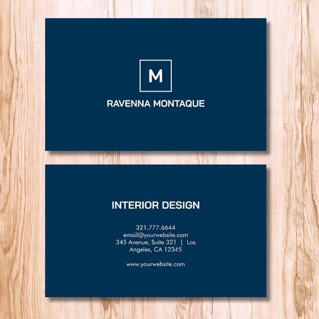 Tarjeta De Visita Prussian Blue Modern Elegant Simple Monogram Name (Subido por el creador)