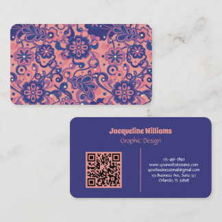 Tarjeta De Visita Psicodélico Floral Groovy Morado 60s 70s