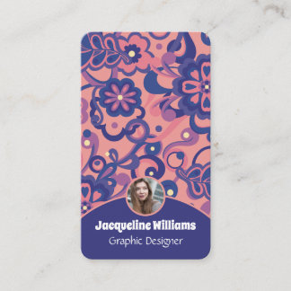 Tarjeta De Visita Psicodélico Floral Groovy Morado 60s 70s II