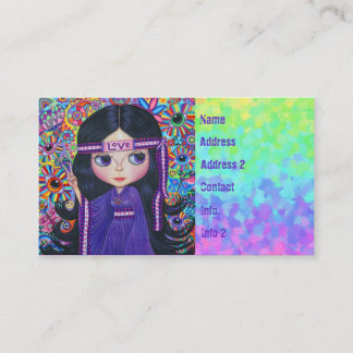 Tarjeta De Visita Psicodélico púrpura de la muñeca del chica del
