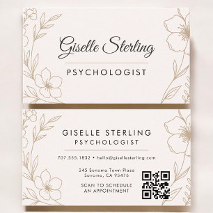 Tarjeta De Visita Psicólogo Código QR Botánico Rubor Elegante