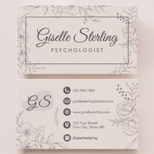 Tarjeta De Visita Psicólogo Floral Botánico Letra Elegante