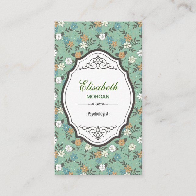 Tarjeta De Visita Psicólogo - Floral Vintage elegante (Anverso)