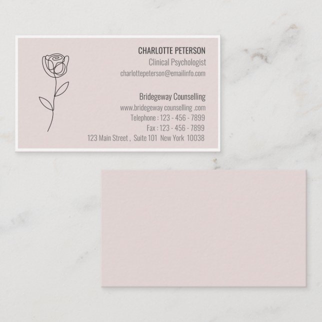 Tarjeta De Visita Psicólogo rosa Pastel y Consejero (Anverso / Reverso)