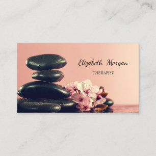 Tarjeta De Visita Psicólogo Terapeuta Negro Piedras Flor Zen