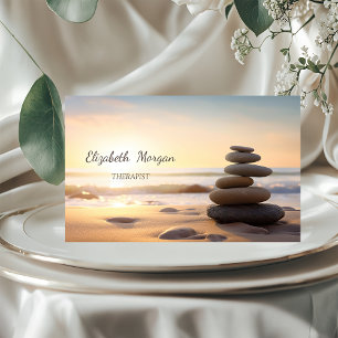 Tarjeta De Visita Psicólogo Terapeuta Piedras Zen Atardecer 