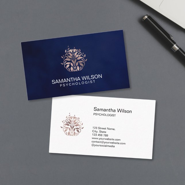 Tarjeta De Visita Psicólogo Terapia Consejero Psiquiatra Cerebro (rose gold organic shaped brain logo)