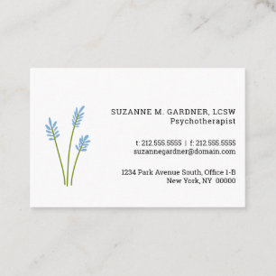 Tarjeta De Visita Psicoterapeuta Flor azul simple Euro