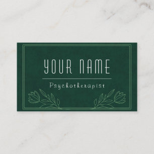 Tarjeta De Visita Psicoterapeuta Oscuro Verde Naturaleza Verde Tranq