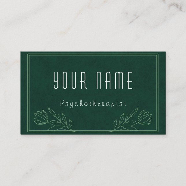 Tarjeta De Visita Psicoterapeuta Oscuro Verde Naturaleza Verde Tranq (Anverso)