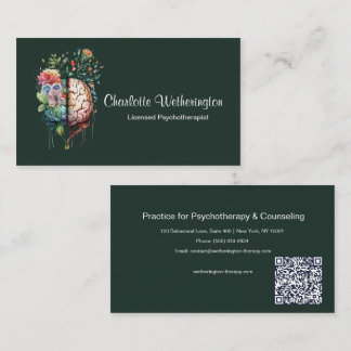 Tarjeta De Visita Psicoterapeuta Psicólogo Cerebro Floral Elegante
