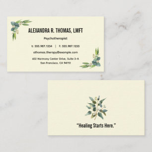 Tarjeta De Visita Psicoterapeuta y Consejero de Eucalipto Elegante