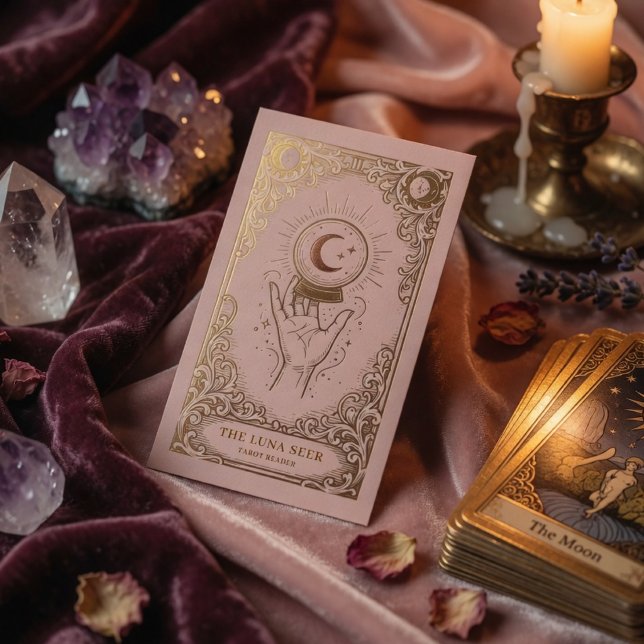 Tarjeta De Visita Psíquico de Lujo Rosa Rubor Oro Celestial (Subido por el creador)