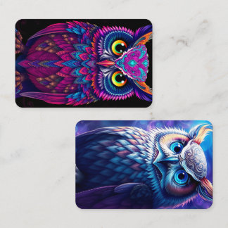 Tarjeta De Visita Psychedelic Magenta & Blue Owl | Trippy Abstract