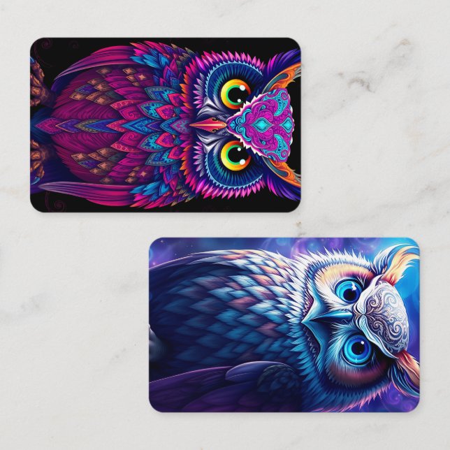 Tarjeta De Visita Psychedelic Magenta & Blue Owl | Trippy Abstract  (Anverso / Reverso)