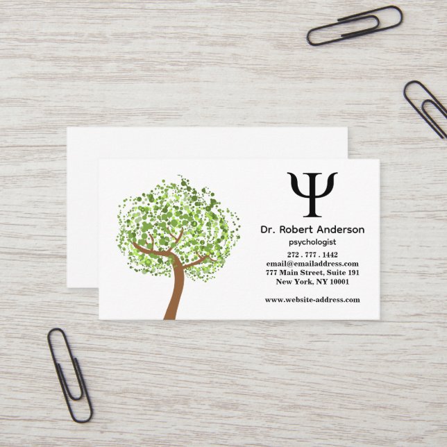 Tarjeta De Visita Psychologist Green Tree  (Anverso/Reverso In Situ)