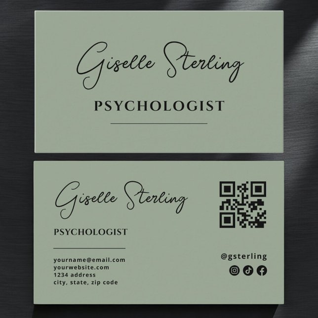 Tarjeta De Visita Psychologist Sage Green QR Code (Subido por el creador)