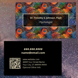 Tarjeta De Visita Psychologist | Therapist Colorful Swirls QR Code 