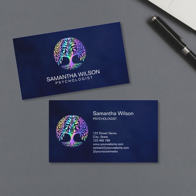 Tarjeta De Visita Psychologist Therapy Counselor Psychiatrist Brain  (holographic brain tree logo)