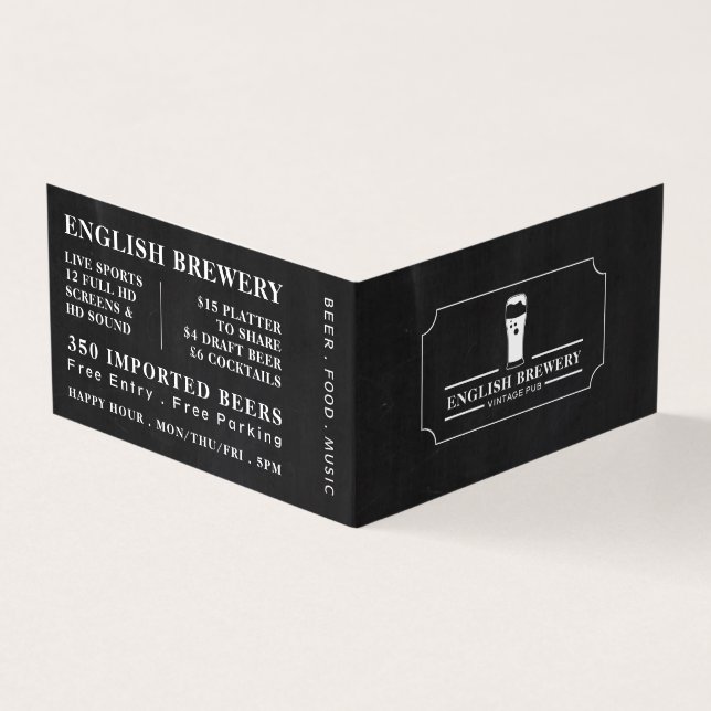 Tarjeta De Visita Pub Chalkboard, Pub/Cervecería, Detallado (Exterior)