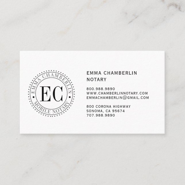 Tarjeta de visita pública de notario móvil (Anverso)