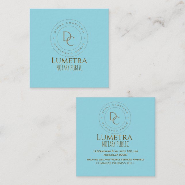 Tarjeta de visita pública del Notario Cuadrado Pro (Anverso / Reverso)