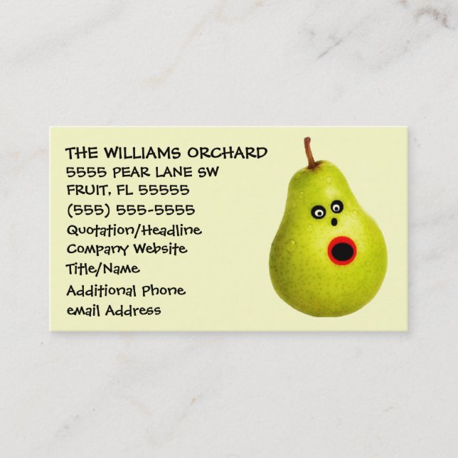 Tarjeta De Visita Publicidad divertida de Pear Grower (Anverso)