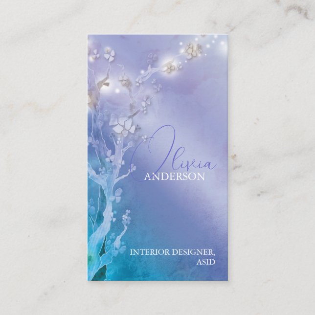 Tarjeta De Visita Puerta de Dawn Fantasy Blue en Purple (Anverso)