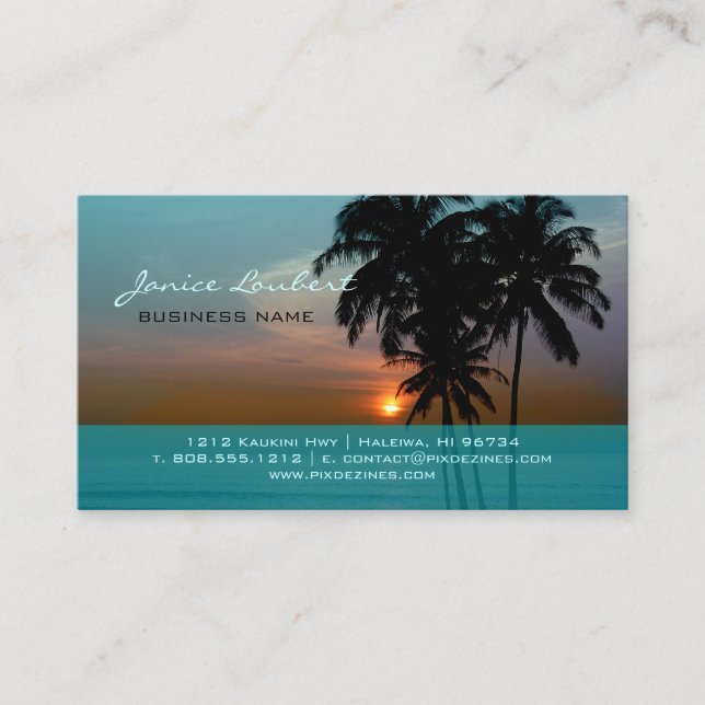 Tarjeta De Visita Puesta de sol en la playa de Hawái de PixDezines (Anverso)