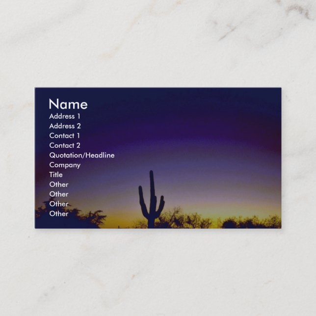 Tarjeta De Visita Puesta del sol de Arizona del barranco de Sabino (Anverso)