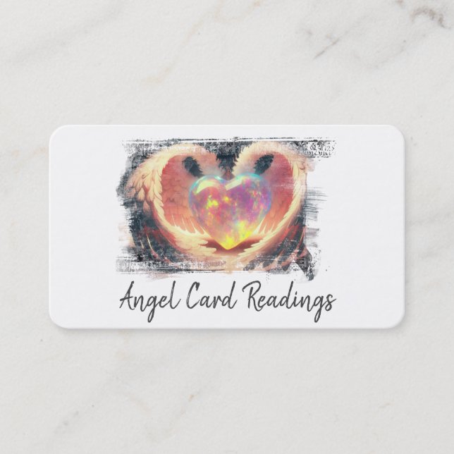Tarjeta De Visita *~* Puffy Opal Heart Gold Angel Wings AP78 QR (Anverso)
