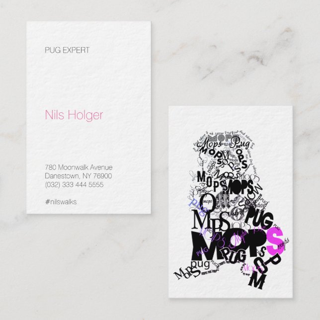 Tarjeta De Visita Pug Dog Services Typo (Anverso / Reverso)