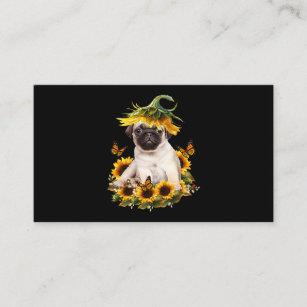 Tarjeta De Visita Pug Dog Sunflower Mariposa Cute Perro Lover Regalo