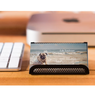 Tarjeta De Visita Pug feliz en el personalizable de la playa