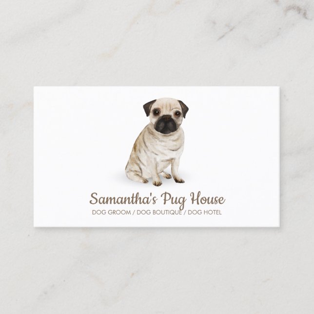 Tarjeta De Visita Pug Simple Sentado (Anverso)