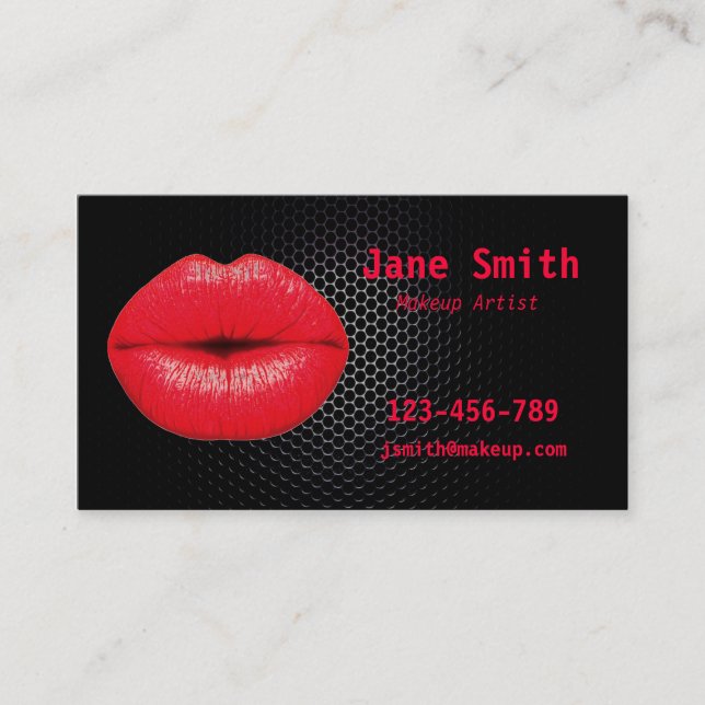 Tarjeta De Visita Punk atractivo 80s del artista de maquillaje rojo (Anverso)