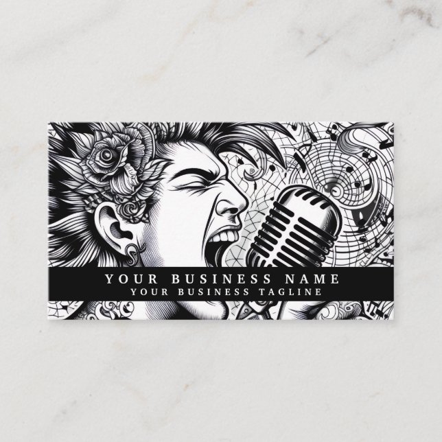 Tarjeta De Visita Punk Rock Moderno Mohawk Enojado (Anverso)
