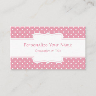 Tarjeta De Visita Punto de polka blanco rosado de Moda retro