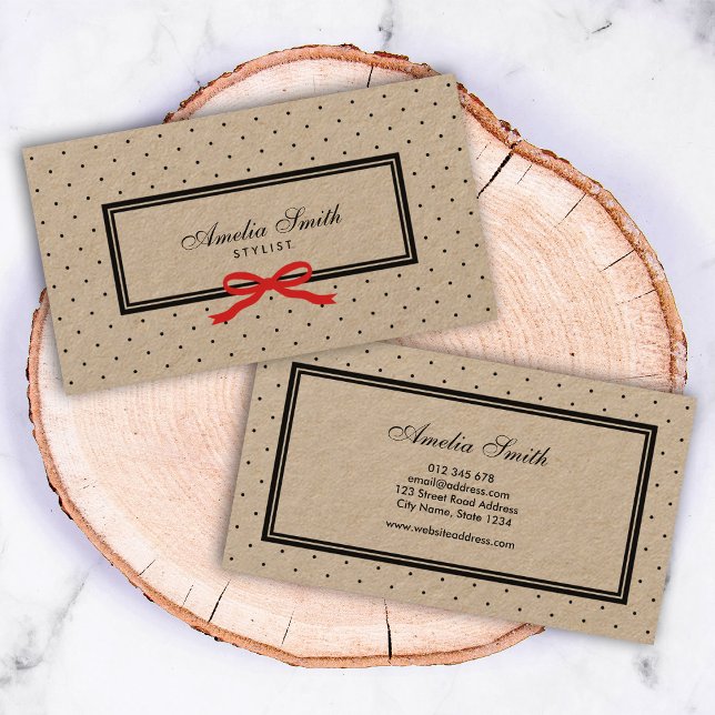 Tarjeta De Visita Punto de polka negro y Kraft de cinta roja (Subido por el creador)