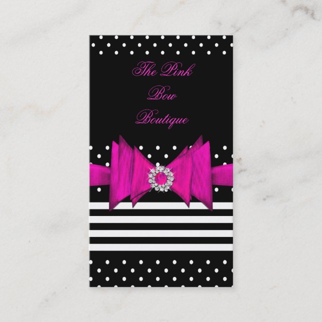 Tarjeta De Visita Punto de Polka Rosa Tiras Negras Rosa Rosadas De D (Anverso)