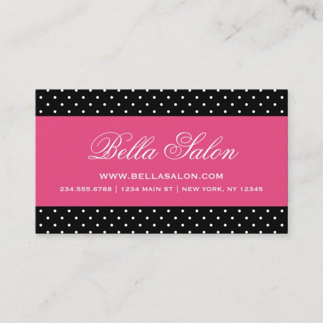 Tarjeta De Visita Punto moderno de polka negro y rosa (Anverso)