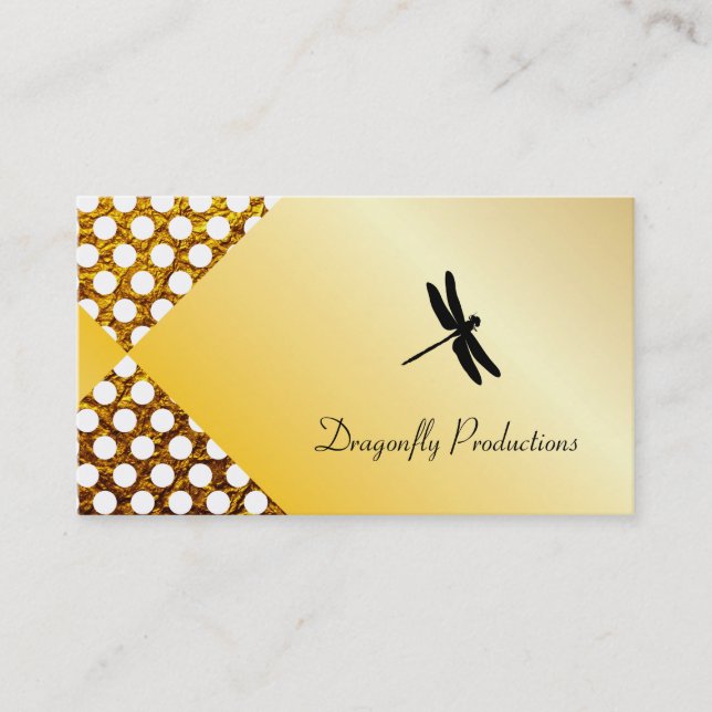 Tarjeta De Visita Puntos de Polka Dragonfly Gold Shimmer (Anverso)