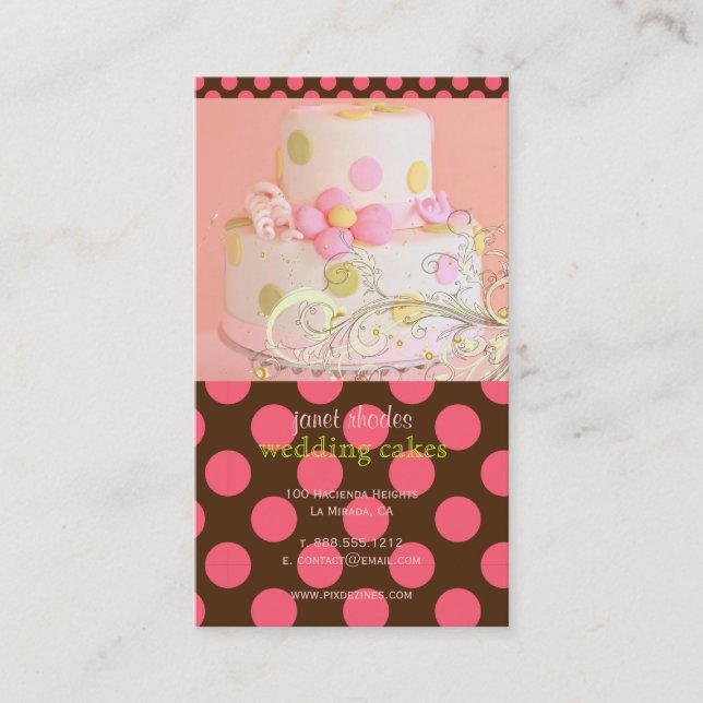 Tarjeta De Visita Puntos de polka rosa y panadería de chocolate (Anverso)