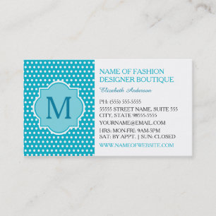 Tarjeta De Visita Puntos de Polka Turquesa Con Monograma Girly