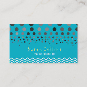 Tarjeta De Visita Puntos de Polka y moda Verde azulada Chevron Elega
