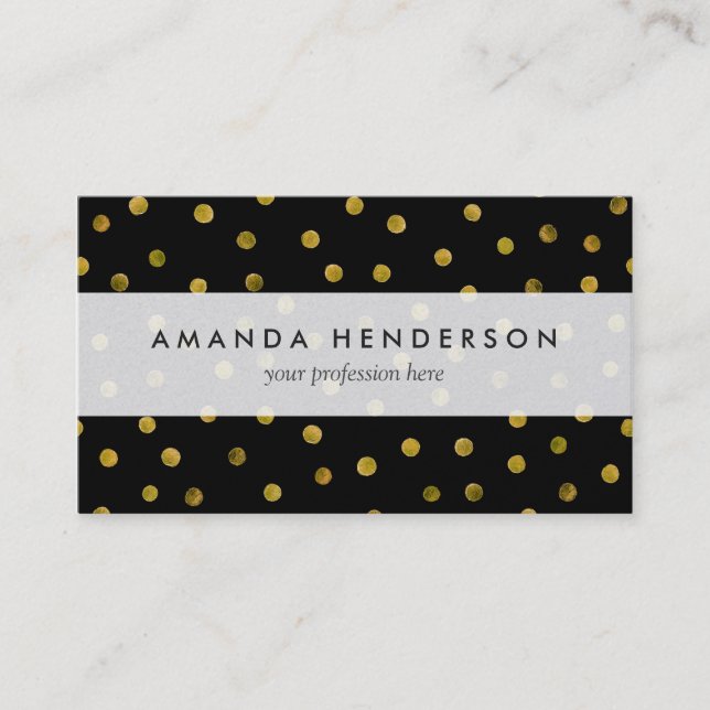 Tarjeta De Visita Puntos elegantes del confeti del negro y del (Anverso)
